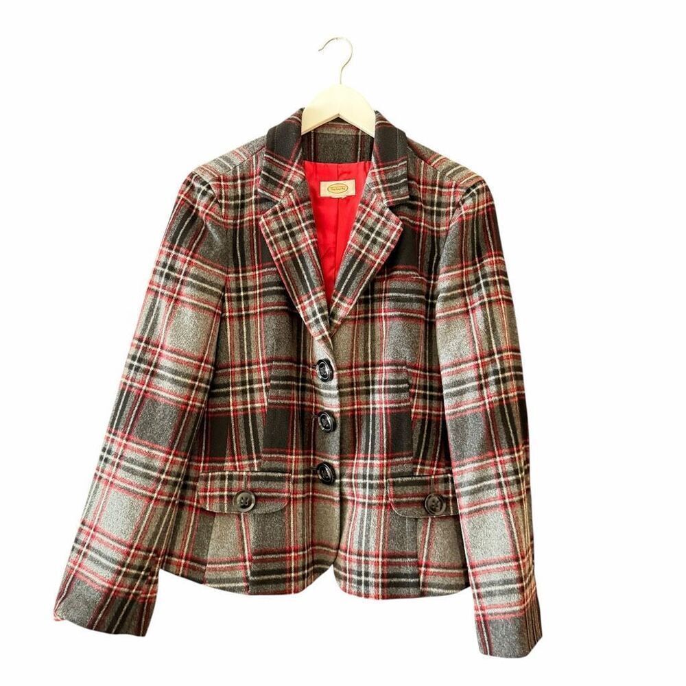 Talbots  Aberdeen Plaid Wool Blend Holiday Blazer Jacket SZ L